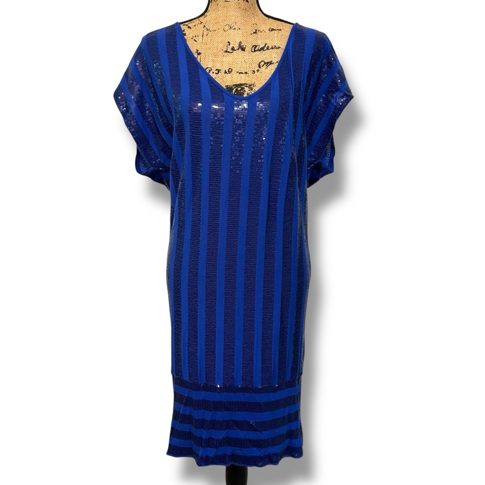 La Cite Blue Striped Sequin Dress Size Medium